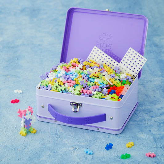 Metal Suitcase - 600 pc in pastel purple, open and full of pastel pieces