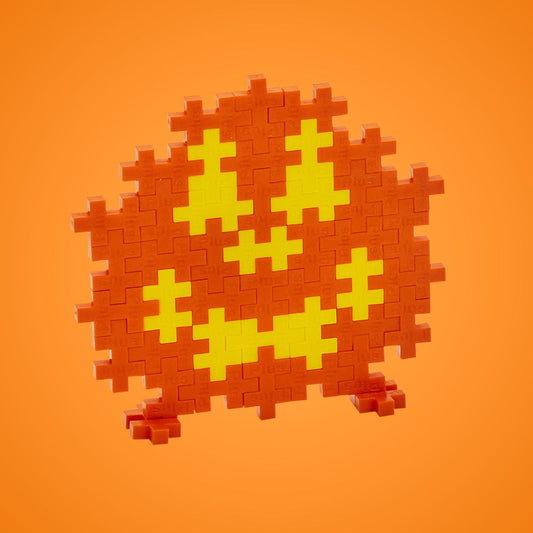 A 2D Jack-o-Lantern made with Plus-Plus blocks