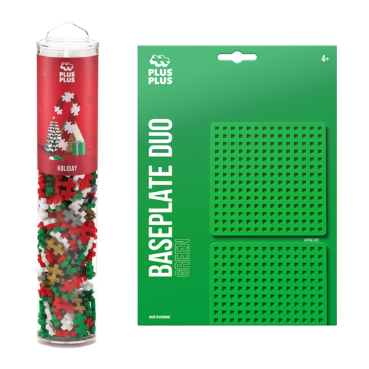 Baseplate Duo and 240 pc Tube - Holiday: Holiday tube beside a green Baseplate Duo