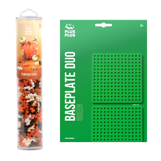 Baseplate Duo and 240 pc Tube - Pumpkin Spice: Pumpkin Spice tube beside a green Baseplate Duo