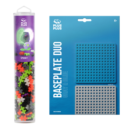 Baseplate Duo and 240 pc Tube - Spooky: Spooky tube beside a gray and blue Baseplate Duo
