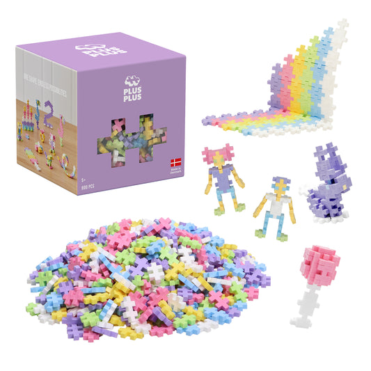 600 pc Open Play Mix - Pastel: purple box with a pile of pastel pieces and builds
